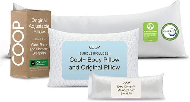 Coop Sleep Goods Cool+ Cooling Body Pillow + Original Adjustable Pillow King Bundle