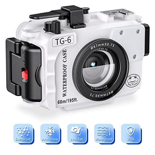 Seafrogs - Carcasa subacuática para cámara Olympus TG-6 de 60 m, Funda Impermeable con Rosca de 52 mm y 67 mm, Puertos de Fibra óptica duales, detección de Fugas (TG-6/Blanco)