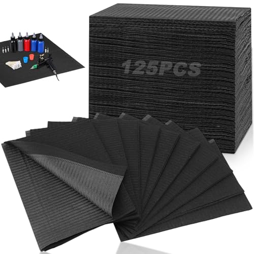 YIYAXIN - Lot de 125 bavoirs dentaires jetables, bavoirs imperméables tatouages jetables, 33 x 45 cm, accessoires de tatouage, nappe de protection, 3 voiles, pour applications de salon, tatouage, cliniques