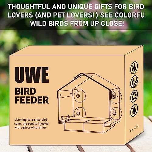 Uwe Bird Feeder With 4 Suction Cups, Bird Feeders For Outside Separate Detachable Tray With Drain Hole Durable Acrylic For Outdoors For Wild Birds, Window Bird Feeder (Red) #TOP2