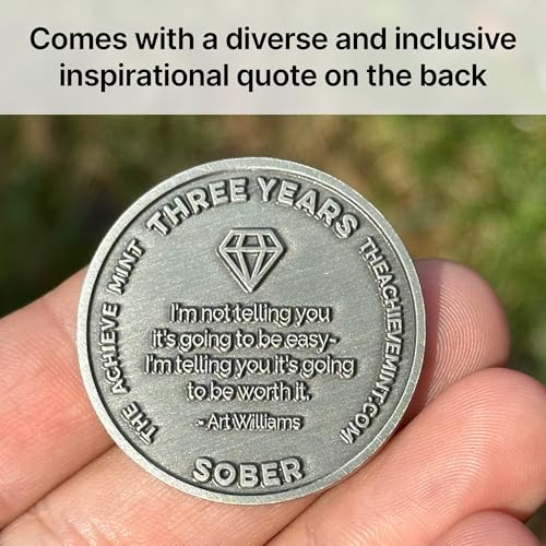 Image of The Achieve Mint Three Year Sober Chip | 3 Years Sobriety Token | Non-AA, Non-Religious Medal, for Men and Women Celebrating Sobriety