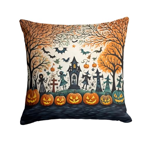 Caroline's Treasures DAC2265PW1414 Papel Picado Skeletons Spooky Halloween Throw Pillow Machine Washable, Indoor Outdoor Decorative Pillow for Couch, Bed or Patio, 14Hx14W