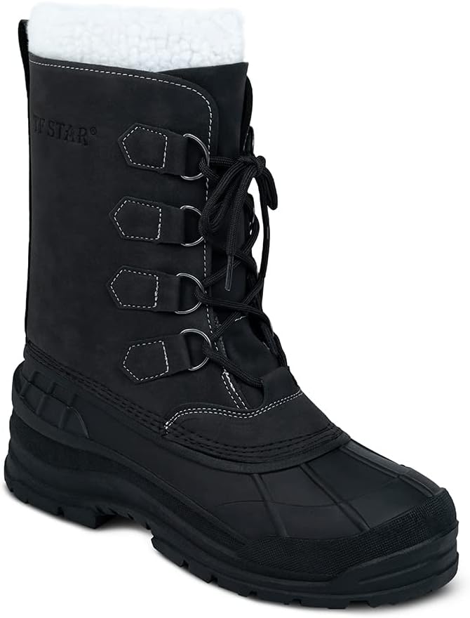 Men's Leather Waterproof Winter Snow Skid Boots,Classic Felt Lined Warm Snow Duck Boots for Men. Brown Size: