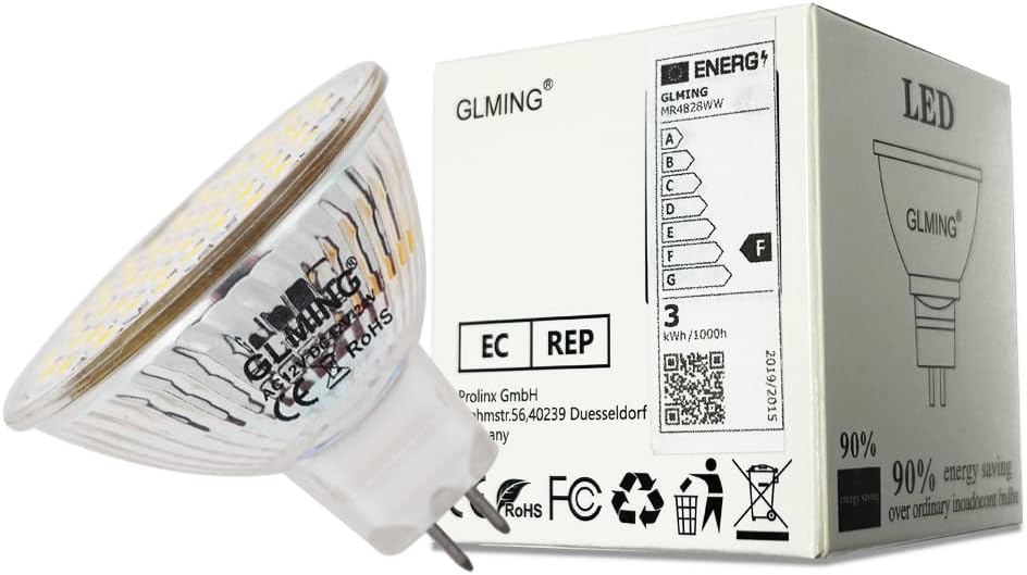 MR16 Gu5.3 48-2835 SMD LED Bulb 3W(30W Incandescent lamp Equivalent) AC12V DC12-24V Warm White Glass Cover for Spotlight Lamp Track Lights,Desk Lamps,Pack of 6