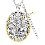 CQGXMANN The Archangel Saint Michael/Oval Medal Necklace Protection Prayer Pendant Necklace Seal Solid with A Sword Pendant Necklace -1PCS