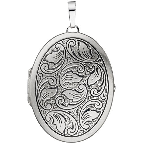 Jobo Damen Medaillon oval 925 Sterling Silber mattiert geschwärzt Anhänger zum Öffnen