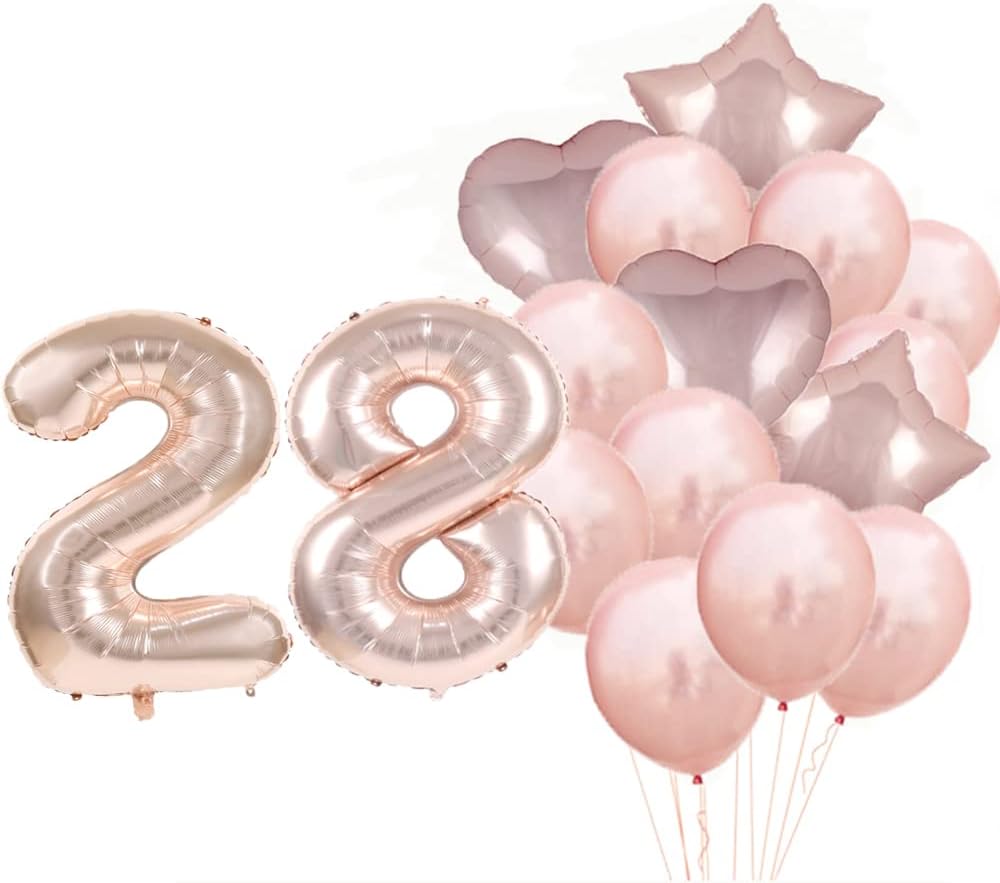 Sweet 28th Birthday Decorations Party Supplies,Rose Gold Number 28 Balloons,28th Foil Mylar Balloons Latex Balloon Decoration,28th Birthday for Women,Men,Photo Props