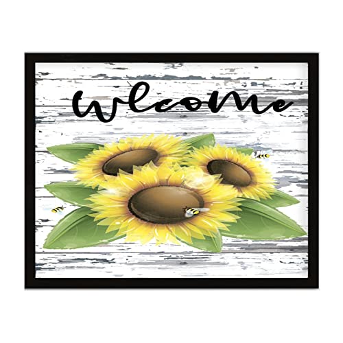 Plaque murale tournesol moderne cadre bois décoration rétro