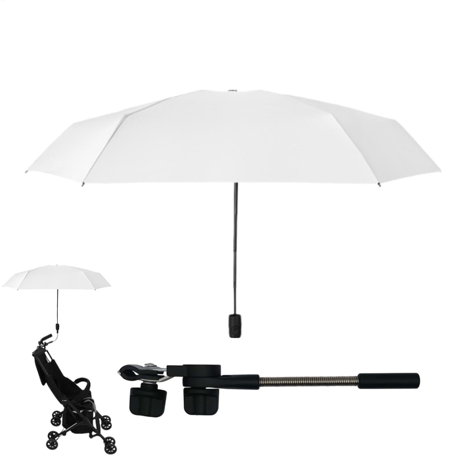 Ombrellone parasole per passeggino con morsetto, parasole per passeggino, UPF 50+, con clip per passeggino, carrozzina, sedia da spiaggia