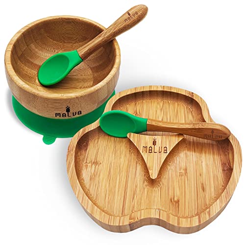 Babygeschirr - Teller und Schüssel aus Bambus mit starker Saugfunktion + 2...