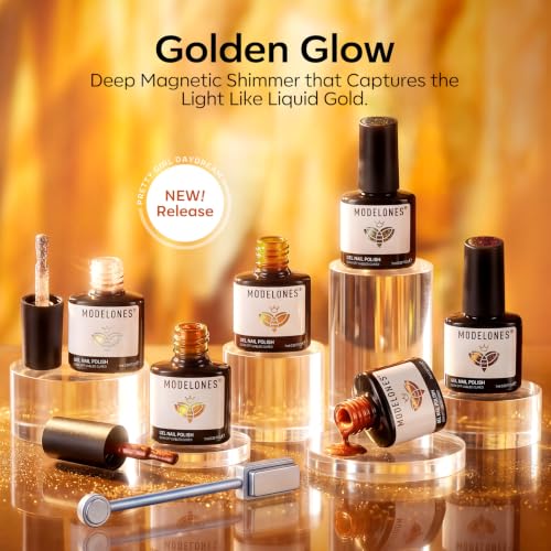 Image of modelones Cat Eye Gel Nail Polish Set Glitter 6Colors Dark Gloden Brown