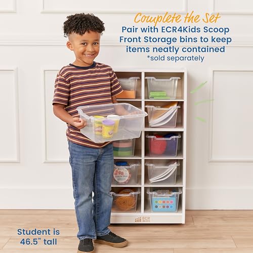 Image of ECR4Kids 10 Cubby Mobile Tray Storage Cabinet, 5x2, Classroom Furniture, White Wash