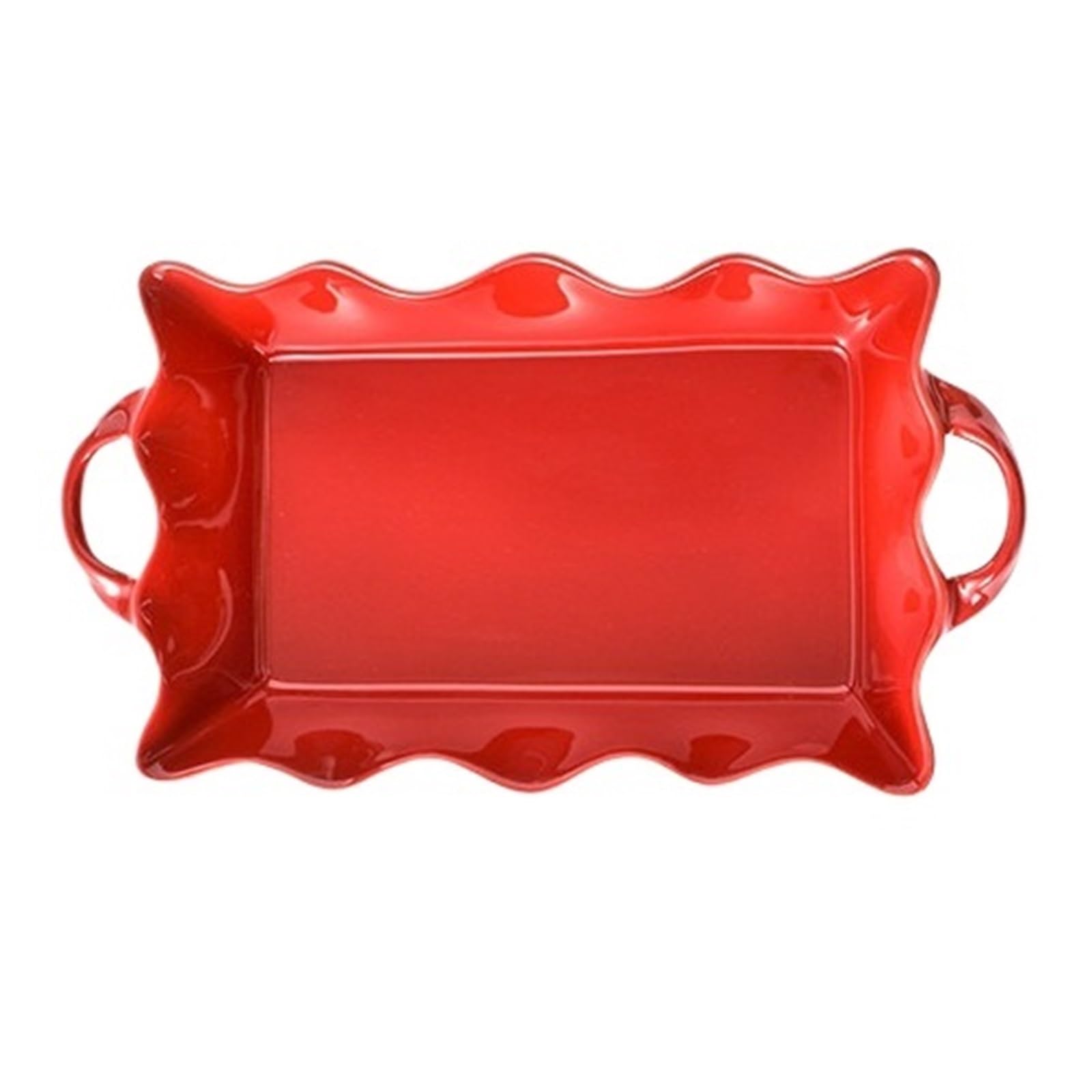 Versátil Plato for hornear de cerámica roja vintage con bordes ondulados