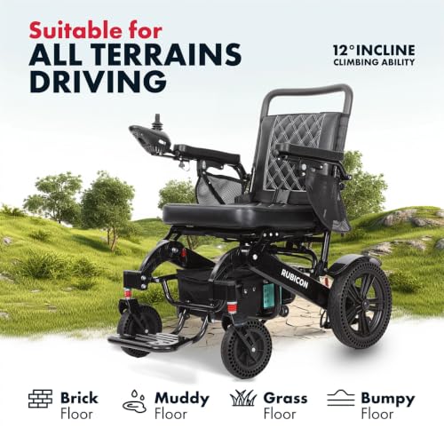 Image of Rubicon DX14 - Longest Range 30 Miles, Airline Approved Electric Wheelchair, Dual 12AH Lithium Batteries, 2x300W Motors, Leather Cushion, Foldable, Lightweight & Powerful (Model17)
