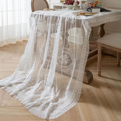 Nappe de table rectangulaire polyester dentelle brodée florale - 6