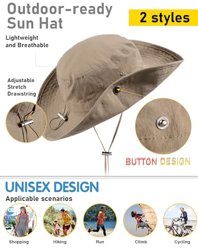 Waterproof Bucket Rain Hat for Women Wide Brim Summer UPF50+ Cowboy Sun Hat Men Foldable Soft Floppy Beach Hat Khaki