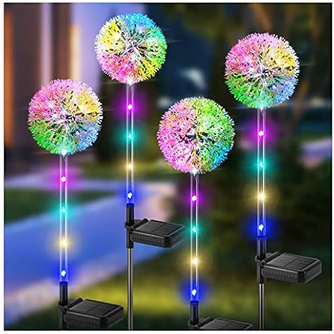 BUCASA Solar Lights Outdoor Garden, 4 Pack Dandelion Solar Garden Lights with 16 Colourful LEDs, Waterproof Solar Flower Lights for Lawn Yard Garden Ornaments Outdoor Christmas Decorations Cover