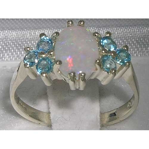 925 Sterling Silver Real Genuine Opal and Blue Topaz Womens Band Ring2