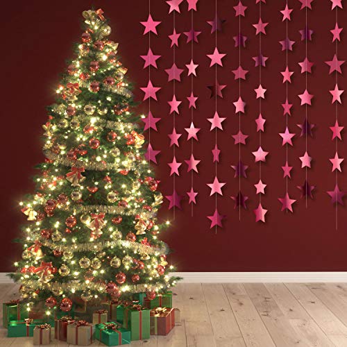 Image of Patelai Glitter Star Garland Banner 2026 Party Decor 130 Feet Star Hanging Streamers Twinkle Backdrop for Classroom Birthday Graduation Wedding Supplies(Rose Pink (21-2-5))