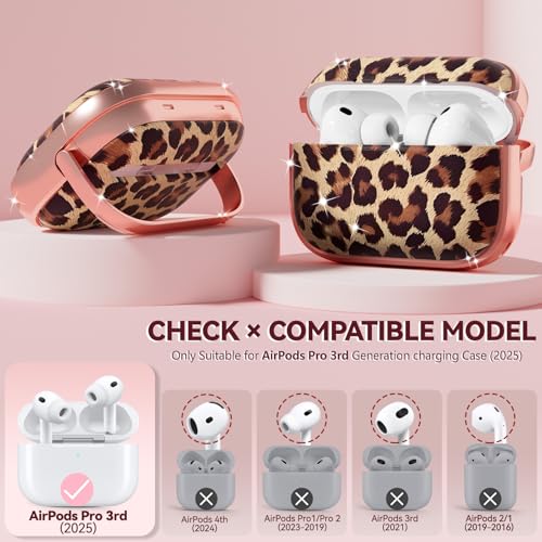 Image of Inesore for AirPods Pro 3 Case Cover 2025 with Lock-Brown+Yellow Cheetah | Two-Piece Design,with Gold Keychain & Clean Pen, As Phone Stand,Support Wireless Charging,Cute Luxury Case for Women Girly