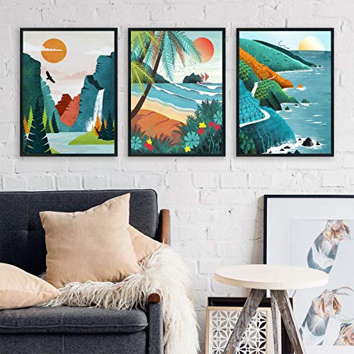 Art mural abstrait Voyage Hawaï pour un salon évasion triptyque poster 60x90cm