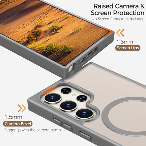 Image of Rayboen for Samsung Galaxy S23 Ultra Case Magnetic, [Compatible with Magsafe] Protective Skin Finish Matte Phone Cover for Samsung S23 Ultra with Translucent Hard Back & Soft Edge, Matte Gray