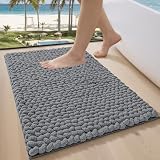 LUMI Luxus Badematte Chenille, Flauschig Weich rutschfest, Dicke Saugfähige Badteppich Waschbar, Schnelltrocknend Badezimmer Teppich für Dusche & Badewanne, Grau, 40 x 60 cm