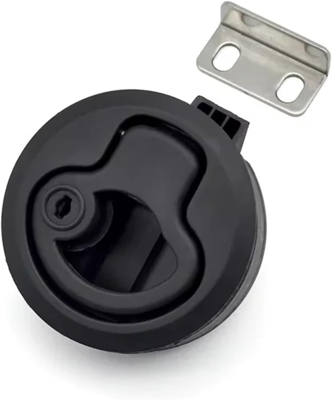 Plastic Black Round Lock Round Pull Ring Handle Cam Lock Fittings Flush Boat Latch for Deck Boat Marine Hardware Accessory 1Pcs(with Key)