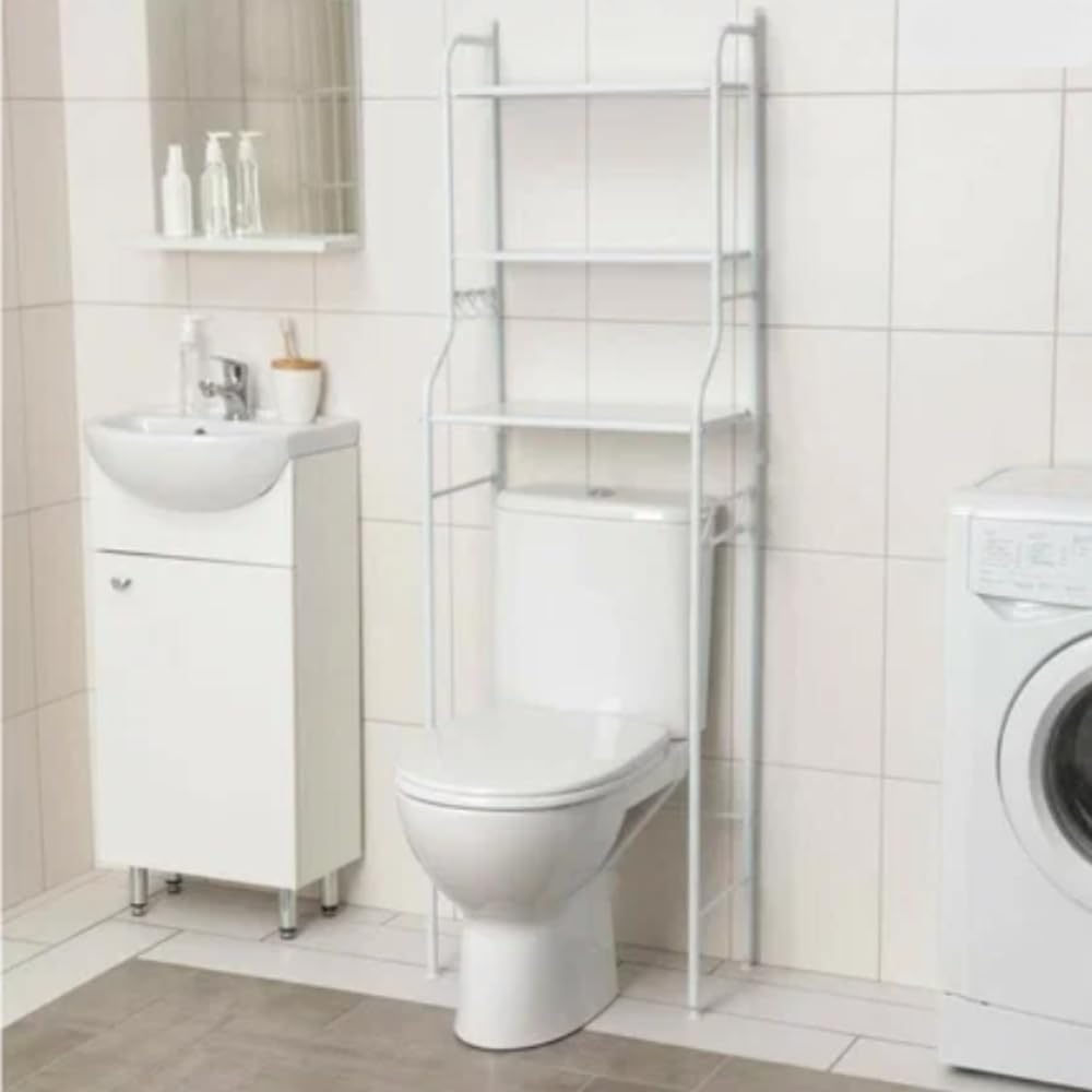 ZOLTA Badregal über Toilette oder Waschmaschine 3 Etagen Metallregal Weiß 154x64,5x25 cm Badezimmer Regal Standregal platzsparend stabil Feuchtigkeitsbeständig leicht zu montieren modern