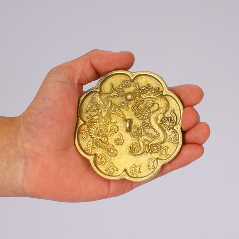Amazon.co.jp: 鏡 銅の邪悪な鏡 金属鏡像 龍と鳳凰が吉兆 8cm 小さい