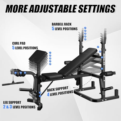 Goimu Z3 900LBS Olympic Weight Bench Set with Leg Extension, 9 in 1 Workout Press with Preacher Curl Pad and LAT Pulldown, Multi-Function Strength Training Bench for Home Gym - Image 4