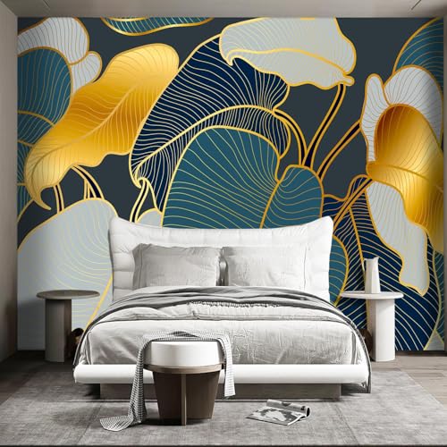 WXHFM - Golden Botanical Leaf wallpeper Living Room Bedroom Wall Mural - 160"x108"(Not Peel and Stick) WXHFM - Golden Botanical Leaf wallpeper Living Room Bedroom Wall Mural - 160"x108"(Not Peel and Stick)