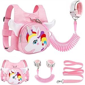 Toddler Leash Harness + Anti Lost Wrist Link, Accmor Unicorn Kids Leash Harness Wrist Leashes, Child Walking Harness…