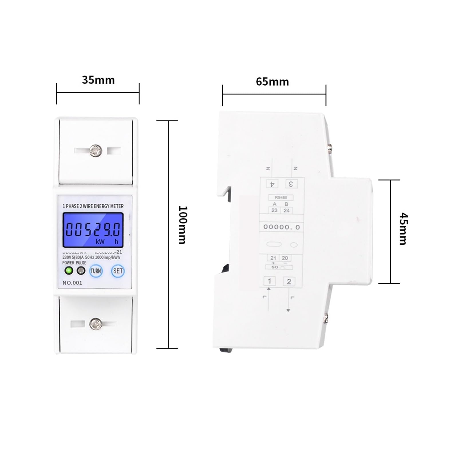 Contatore di energia elettrica RS485 AC 230V 5-80A Consumo Elettrico Digitale con visualizzazione Corrente di Tensione