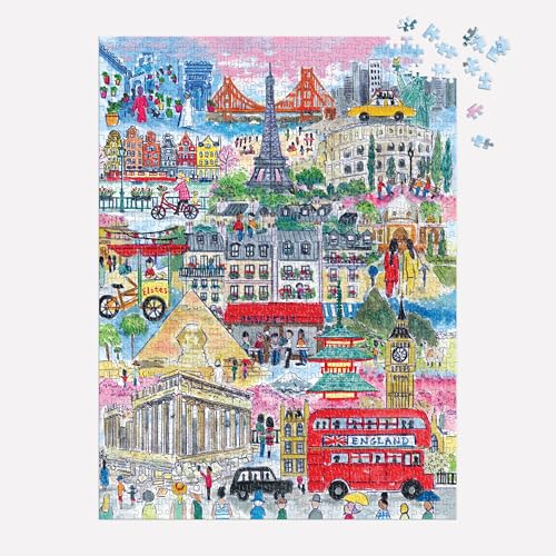 Rompecabezas Galison Ciudades del Mundo, 1000 piezas, ilustrado por Michael Storrings, paisaje urbano, desafiante, papel reciclado, sin polvo, tamaño final 27" x 20" miniatura 6