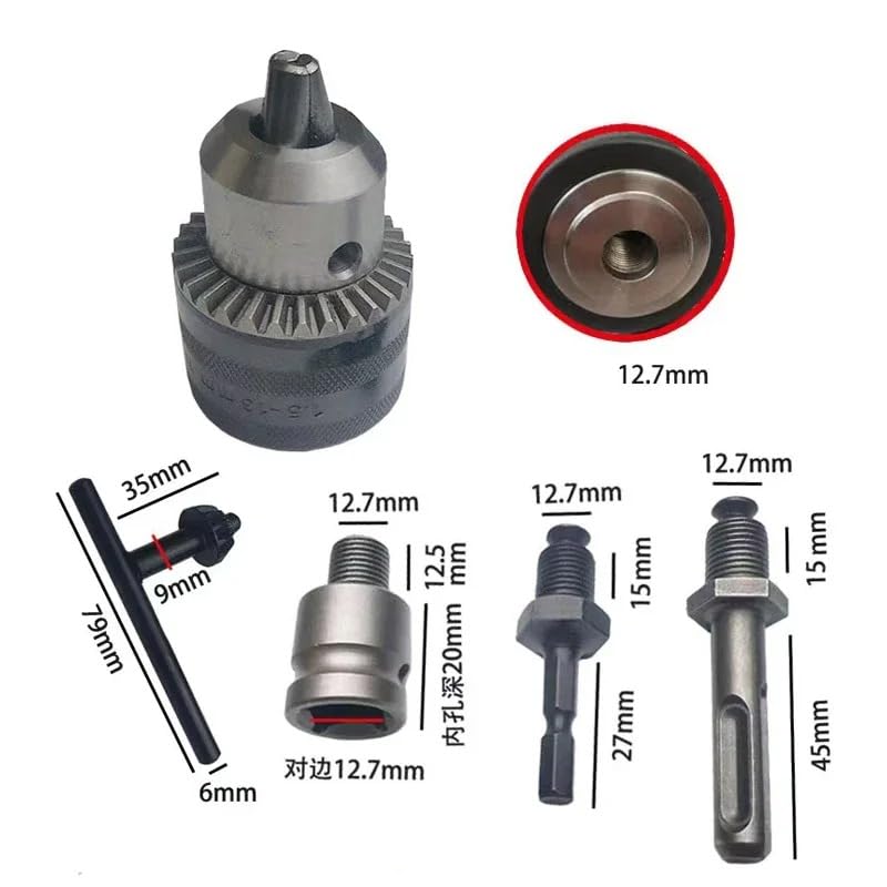 1 Pieza 1,5-13 mm Convertidor 1/2 20UNF Llave Taladro Adaptador Roscado Hexagonal SDS1/2 Llave de Impacto Cuadrada Varilla de Conexión Hexagonal(Hex Adaptor (3PCS))