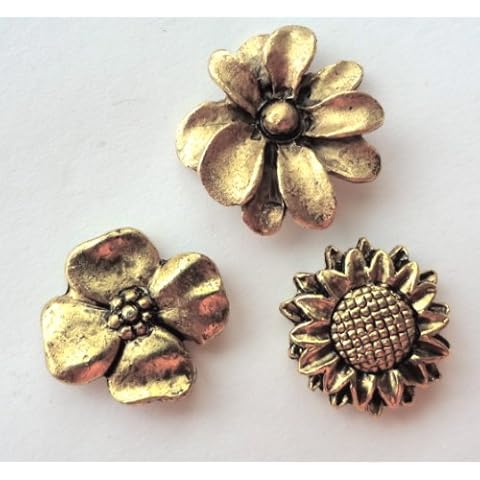 Flower Push Pins, Metal Push Pins, 15pc Set, Antique Gold Cover