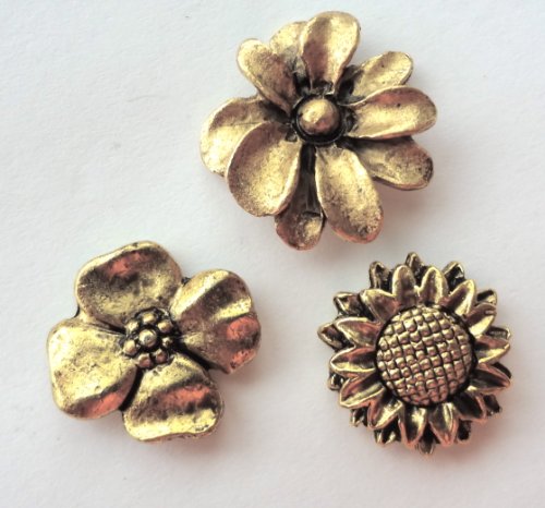 Flower Push Pins, Metal Push Pins, 15pc Set, Antique Gold