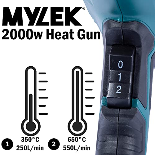 MYLEK Hot Air Heat Gun 2000W - Professional DIY Crafting, Paint Stripper, Shrinking PVC, Wrapping, Embossing, Thawing, Bending Plastic, 2 Temperatures Max 650°C, Accessory Kit & Safety Equipment 5 MYLEK Hot Air Heat Gun 2000W - Professional DIY Crafting, Paint Stripper, Shrinking PVC, Wrapping, Embossing, Thawing, Bending Plastic, 2 Temperatures Max 650°C, Accessory Kit & Safety Equipment - Image 5