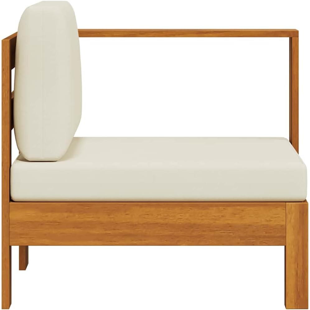 Outdoor Sofa for Patio, Cream White Acacia Wood Loveseat with Waterproof Cushions, Modern Garden Furniture for Balcony Terrace, Durable All-Weather Seating