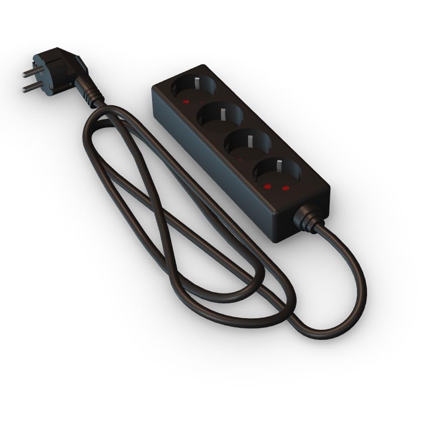 Multiprise 3 Positions Schuko, Fiche Schuko, Câble 1,5 Mètres, Noir, Avec Interrupteur Marche