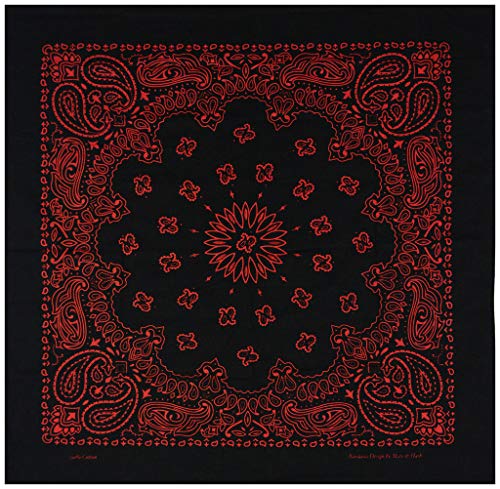 Mato & Hash Large Bandanas 27 x 27 | Versatile Biker Rags | Classic Paisley Bandana Pattern - 2PK Black/Red CA4200