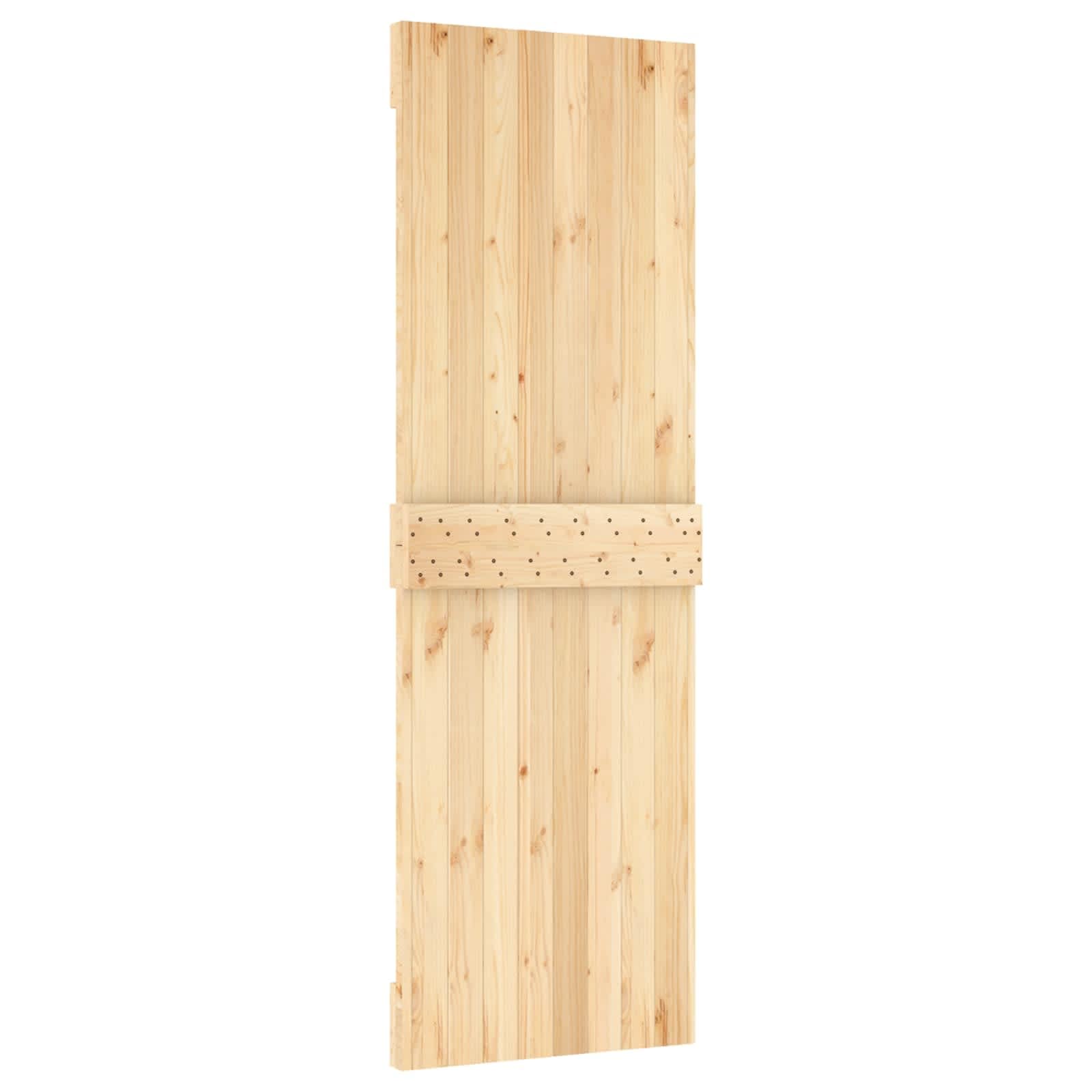 Drzwi przesuwne z litego drewna sosnowego, naturalnie czarne, 70 x 210 cm, z szyną malowaną proszkowo, nie zajmują dużo miejsca do wnętrz, łącznie z okuciem i akcesoriami montażowymi