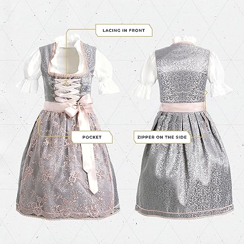 Image of BAVARIA TRACHTEN Dirndl Dress Women German Oktoberfest with Blouse Rose