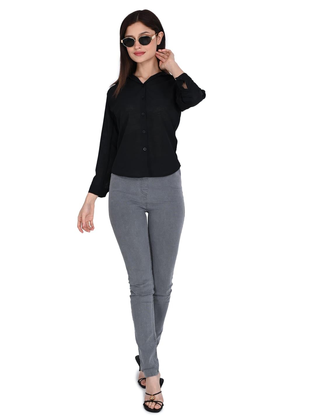 ORIEX THE ORIGINAL FASHION ORX-Girls Regular Fit Curved Collar Formal Shirt-142 Black 11-12 Y 4