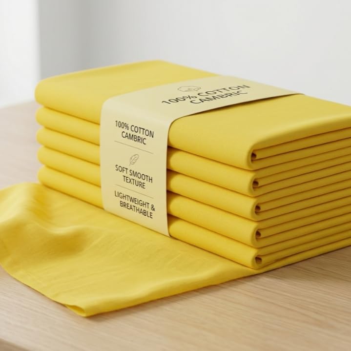 Image of Soimoi Yellow Solid 60 * 60's Cotton Cambric Fabric by 2 Yards, 56 Inch Wide Light Weight Material Suitable for Kurtis, Blouses, Kids Clothing, Tunics, Dresses and Summer Apparel