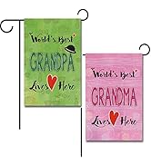 Kafepross Set of 2 The World Best Grandpa Grandma Lives Here Garden Flag for Outside 12.5x18 Inch...