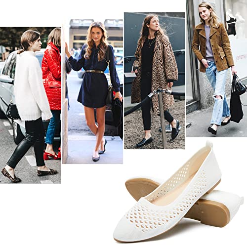 Hash Bubbie Women's Flats Shoes Women Comfortable Dress Shoes Pointed Toe Flats Ballet Flats Mesh Knit Flat Dressy Slip On Business Casual Shoes(White.us11) #TOP2