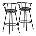 Monarch Specialties 43" H Curved Back Swivel Bar Stool with Rounded Footrest, Black - Set of 2