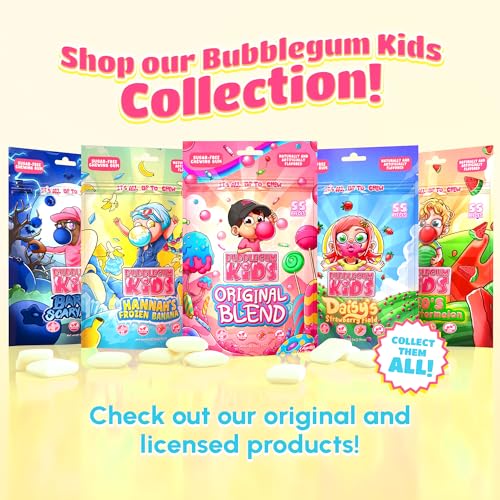 Image of Bubblegum Kids Hannah's Frozen Banana Sugar Free Gum | Sugarless Gum with Xylitol | Vegan, Peanut Free, Low Calorie Candy Alternative for Kids & Adults | Resealable Bag, 55 Pieces Per Pack, 3 Pack
